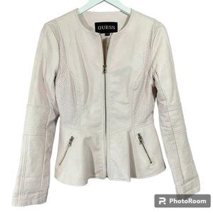 SALE GUESS Polyurethane Mesh Lined Biker Womens Sz S Pale Pink Zip Up Jacket